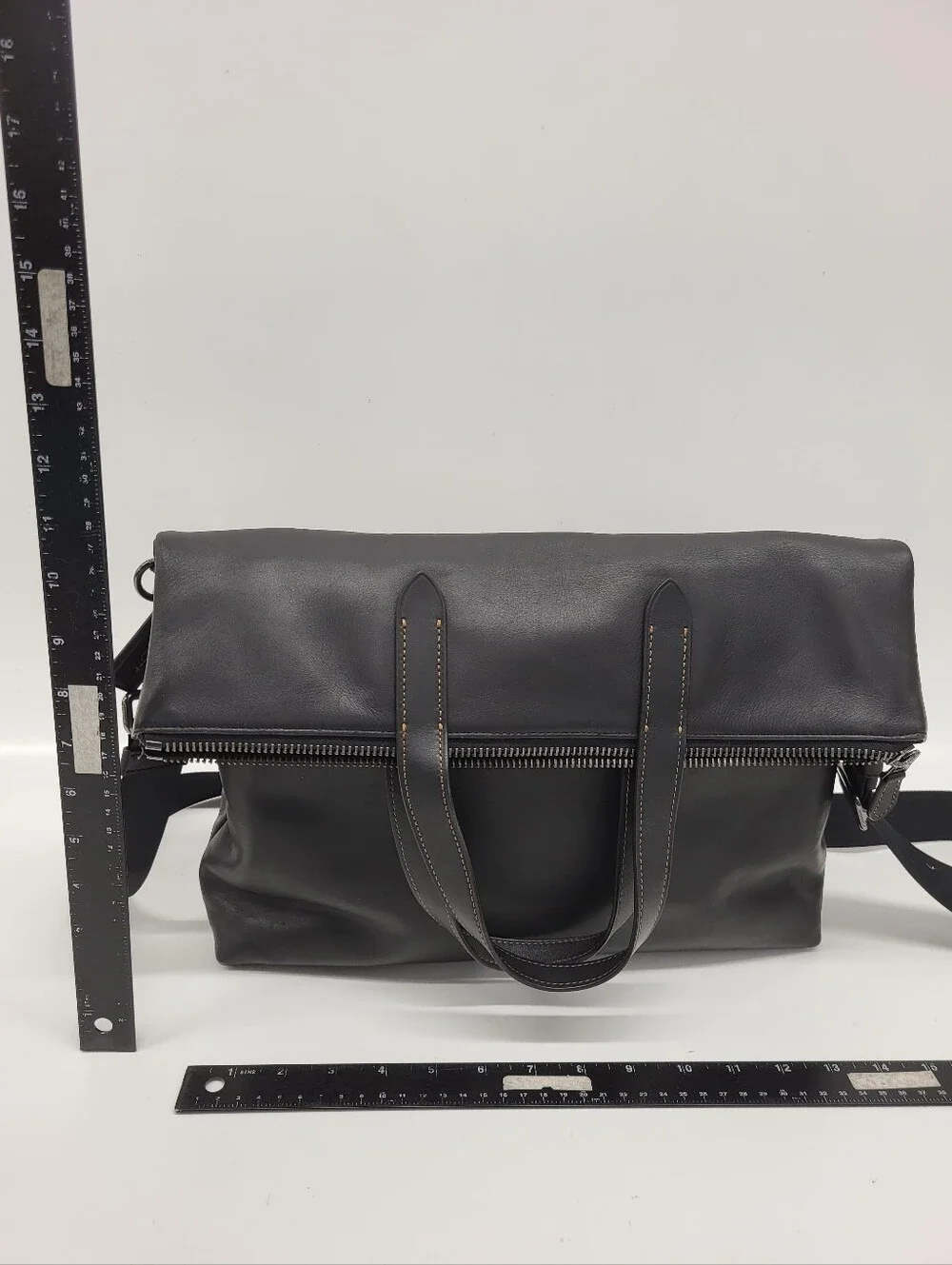 Coach Graham Foldover Tote F50712 Black Leather Convertible Crossbody